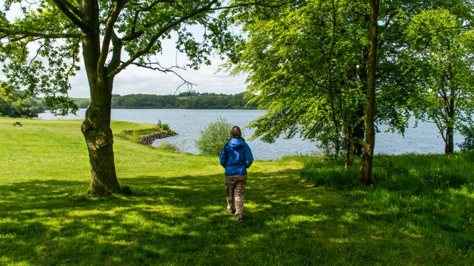 Visitor looking at a view across the water